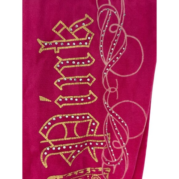Vtg Y2K Juicy Couture Pink Velour Rhinestone Track Pants | Barbiecore McBling S - Picture 14 of 16